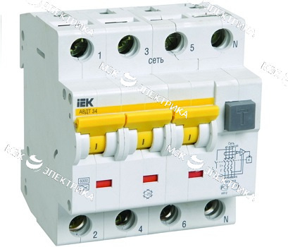 Выключатель автоматический дифференциального тока 4п C 16А 100мА тип A 6кА АВДТ-34 IEK MAD22-6-016-C