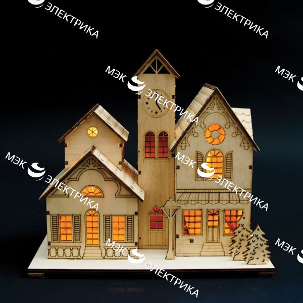 Деревянная световая фигура на батарейках "Домик", LT095 