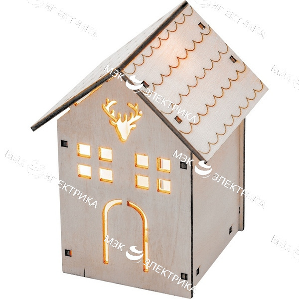 Деревянная световая фигура на батарейках "Домик с оленем", LT123