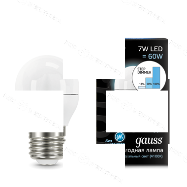 Лампа светодиодная E27- 7W-4100К Gauss LED Globe step dimmable