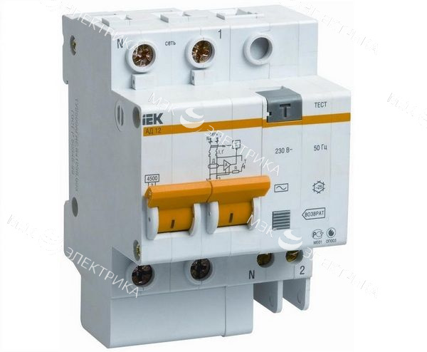 Выключатель автоматический дифференциального тока 2п C 16А 100мА тип AC 4.5кА АД-12 IEK MAD10-2-016-