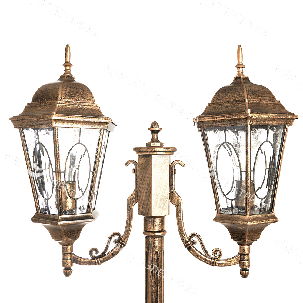 Светильник садово-парковый, 2*60W 230V E27 черное золото, PL157