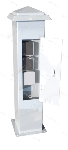 Стойка уличная с розетками из нержавеющей стали с дверцей и 4 розетками IP54 белый