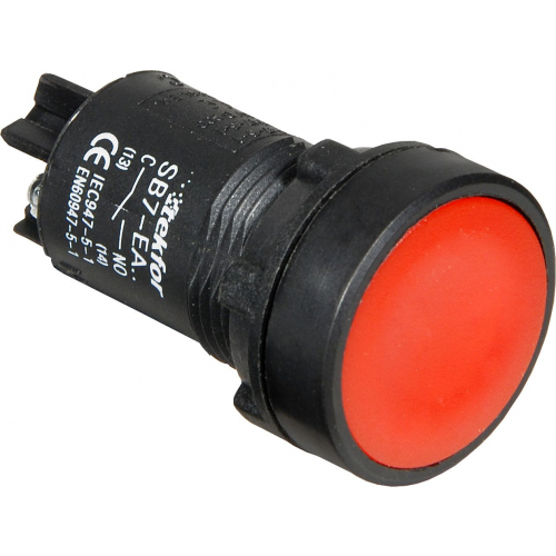 Кнопка плоская, с пружинным возвратом, NC+NC (переключающийся), красная