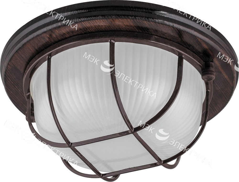 Светильник накладной IP54, 220V 60Вт Е27, дерево, орех, круг, с решеткой, НБО 03-60-022, 11574