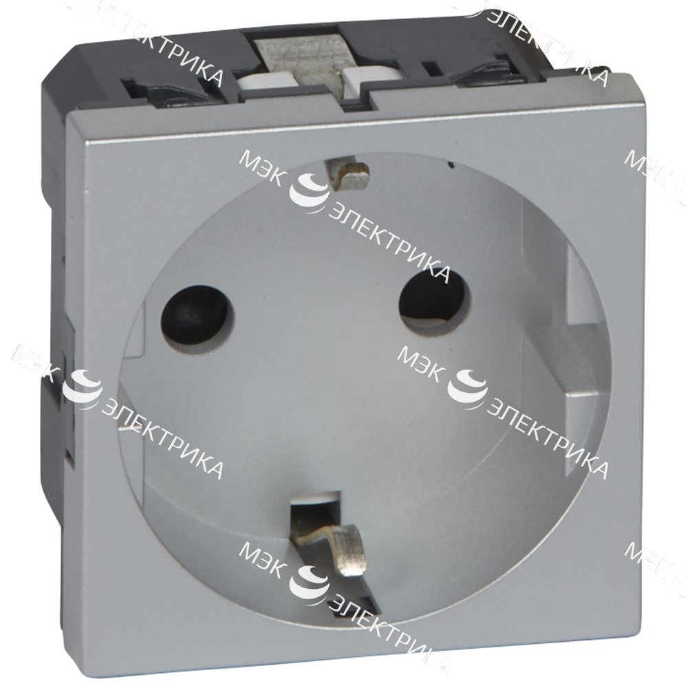 Розетка 1-м СП 2мод. Mosaic 16А IP20 правый с заземл. немецк. стандарт механизм алюм. Leg 079213