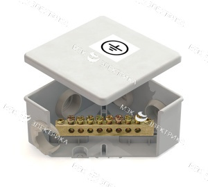 Коробка уравнивания потенциалов (КУП) 85х85х40мм, 6 гермовводов, с шиной 6х9 8груп, P44, установка ш