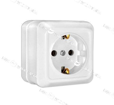 Евро.розетка 1м. о/п с/з белый "Олимп"