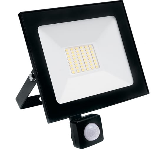 Прожектор светодиодный с встроенным датчиком 2835SMD, 50W 6400K AC220V/50Hz IP65, черный в компактн