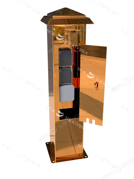 Стойка уличная с розетками из нержавеющей стали с дверцей и 4 розетками IP54 медь