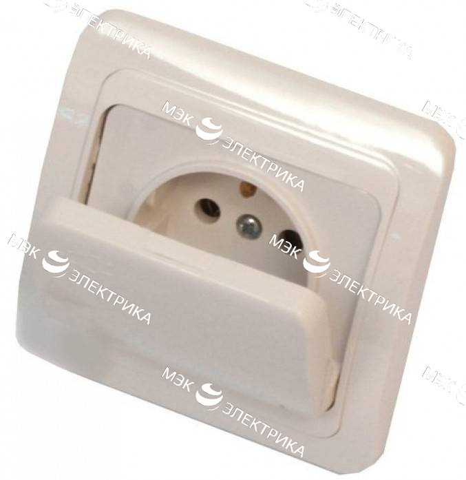 Евро.розетка 1м скр\п с крышкой слоновая кость "ВАЛЕРИ"