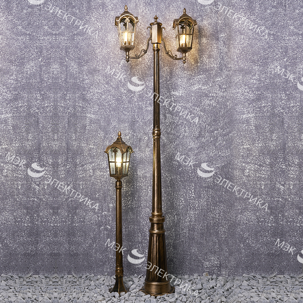 Светильник садово-парковый, 2*60W 230V E27 черное золото, PL109