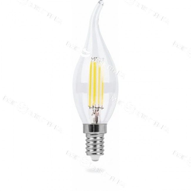 Лампа светодиодная E14- 5W-4000K LB-69 (свеча на ветру прозрачная) Feron