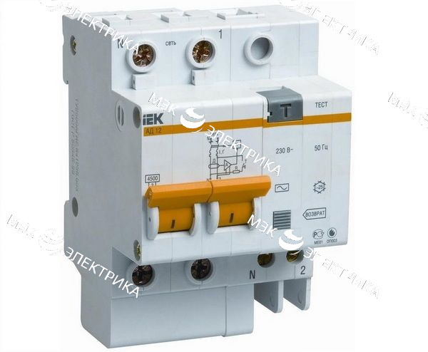 Выключатель автоматический дифференциального тока 2п C 63А 300мА тип AC 4.5кА АД-12 IEK MAD10-2-063-