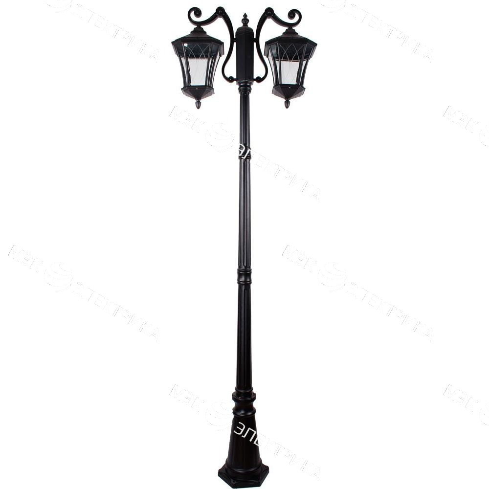Светильник садово-парковый 2*60W 230V E27 черное золото, PL4038 "Лондон" Feron