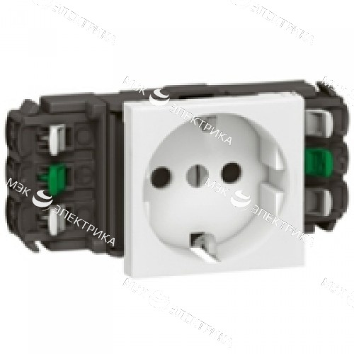 Розетка 1-м СП 2мод. Mosaic 16А IP20 2P+E защ. шторки винтов. клеммы для кабель-канала механизм бел.