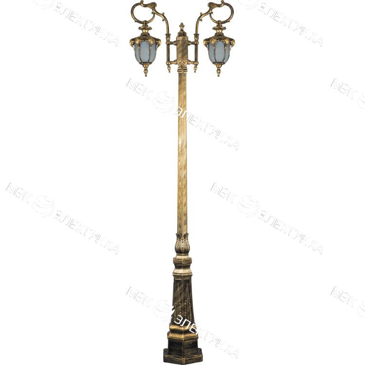 Светильник садово-парковый 2*60W 230V E27 черное золото, PL4058 "Флоренция" Feron