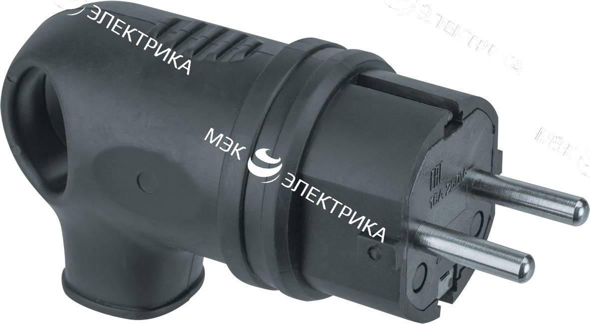 Вилка переносная угловая с кольцом (каучук) 2P+E, 16A, 220-240V, IP44