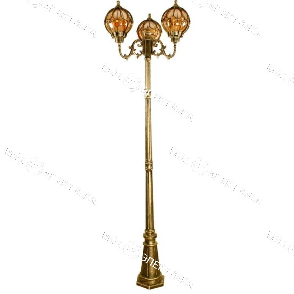 Светильник садово-парковый 3*60W 230V E27 2,15M черное золото, PL3809 "Сфера" Feron