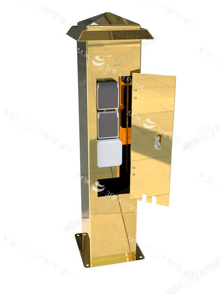 Стойка уличная с розетками из нержавеющей стали с дверцей и 4 розетками IP54 золотой