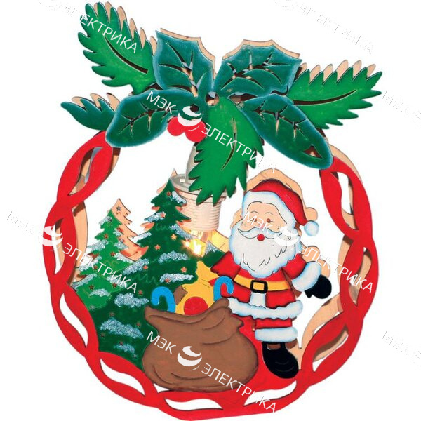 Деревянная световая фигура "Новогодний шар с Санта-Клаусом", LT084