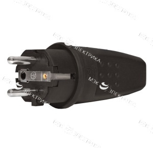 Вилка прямая с заземляющим контактом каучук 250В 16А IP44