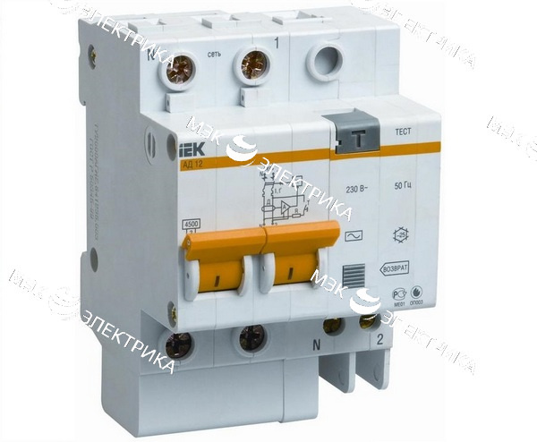 Выключатель автоматический дифференциального тока 2п C 25А 300мА тип AC 4.5кА АД-12 IEK MAD10-2-025-