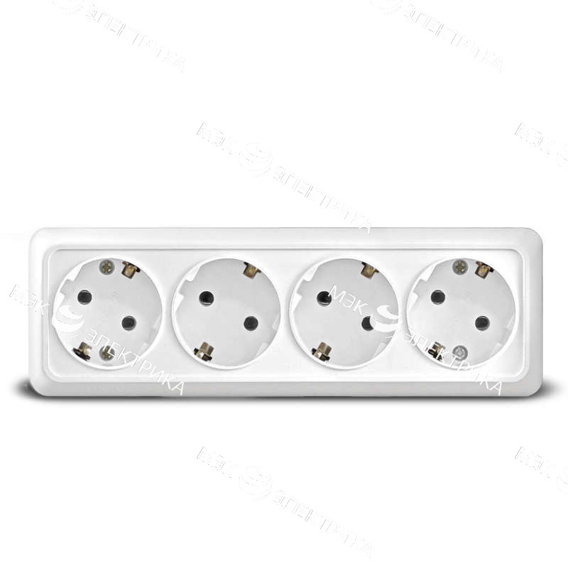 Розетка о/п 4-х местная "UNIVersal" серия "Олимп" с/з, 16А, 220В, белая 