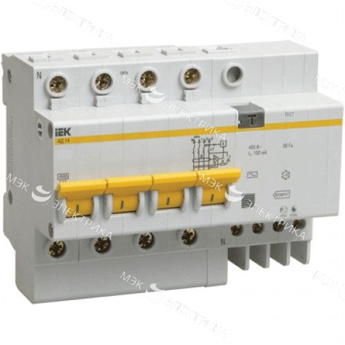Выключатель автоматический дифференциального тока 4п C 16А 100мА тип AC 4.5кА АД-14 IEK MAD10-4-016-