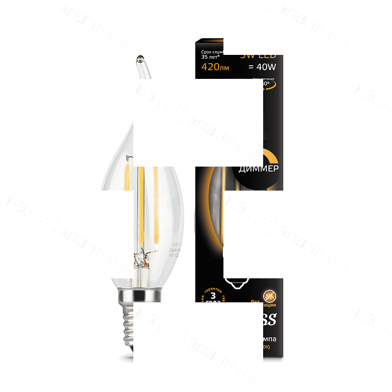 Лампа светодиодная филаментная Black Filament 5Вт свеча на ветру 2700К тепл. бел. E14 420лм диммир. 