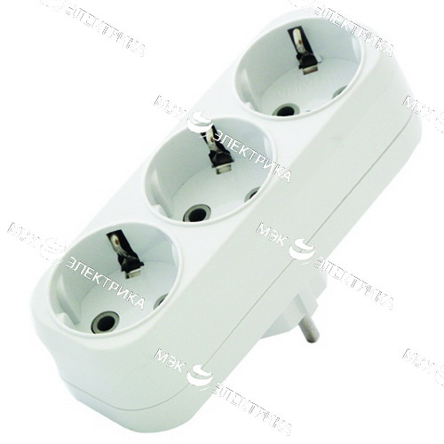 Тройник Токер c заземлением, 16А белый (М)