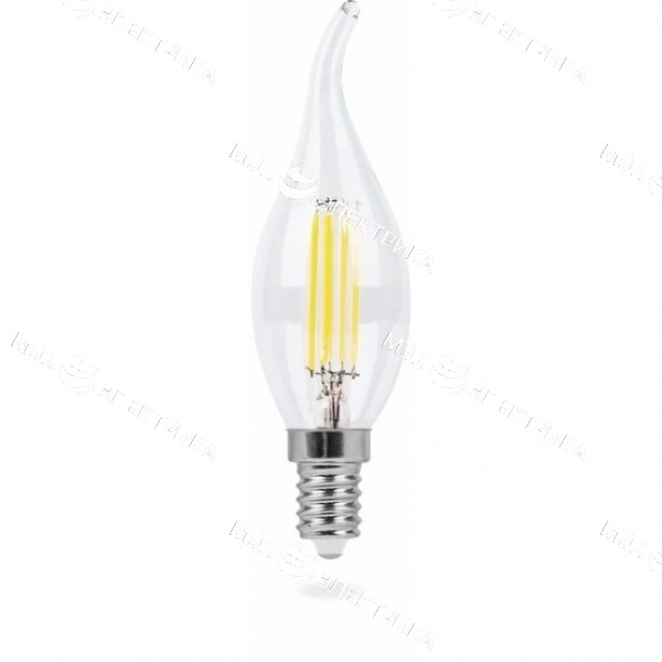 Лампа светодиодная E14- 5W-4000K LB-59 (свеча на ветру прозрачная) Feron