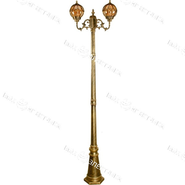 Светильник садово-парковый 2*60W 230V E27 2,1M черное золото, PL3708 "Сфера" Feron