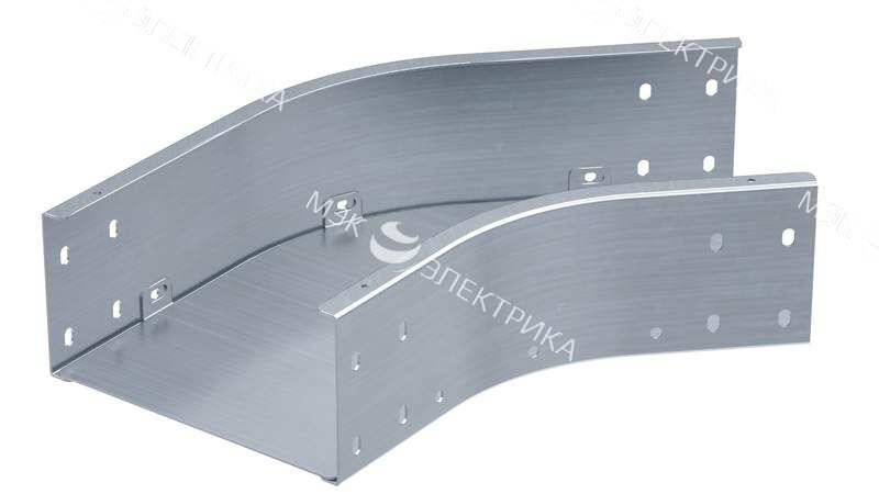 Угол для лотка горизонтальный 45град. 200х80 алюм. 2мм в компл. с крепежн. элемент. и соединит. плас