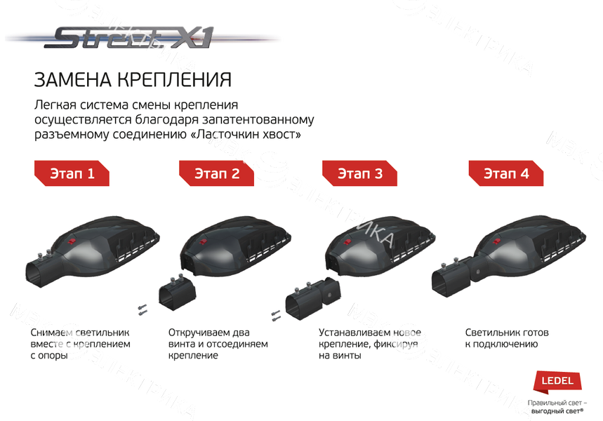 Светильник Street X1/53/Ш8M/4.0K/(К5)/MT-KM/SKX-02/220AC IP66 поворотное крепление LEDEL SX1PKLRUS00