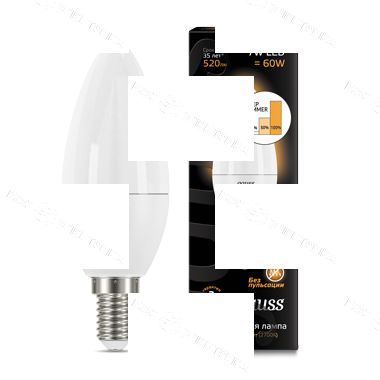 Лампа светодиодная E14- 7W-3000К Gauss LED Candle step dimmable