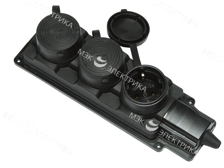 Колодка тройная с заглушками (каучук) 2P+E, 16A, 220-240V, IP44