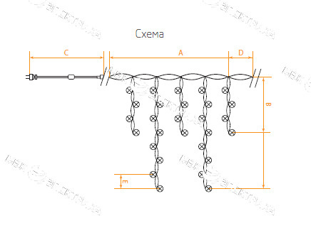 Гирлянда светодиодная "Бахрома" мультиколор, CL14 25 подвесов