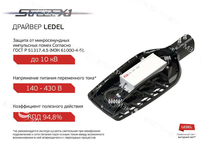 Светильник Street X1/113/Ш8M/4.0K/(К5)/MT/SKX-02/220AC IP66 поворотное крепление LEDEL SX1PKLRUS0020