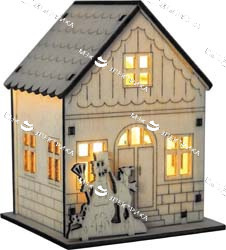 Деревянная световая фигура на батарейках "Домик со снеговиком", LT124 