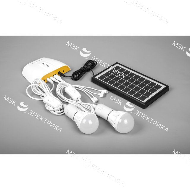 Аккумуляторная солнечная панель 3W, кабель 3м, 2 лампочки по 1W, USB-кабель, PS0401