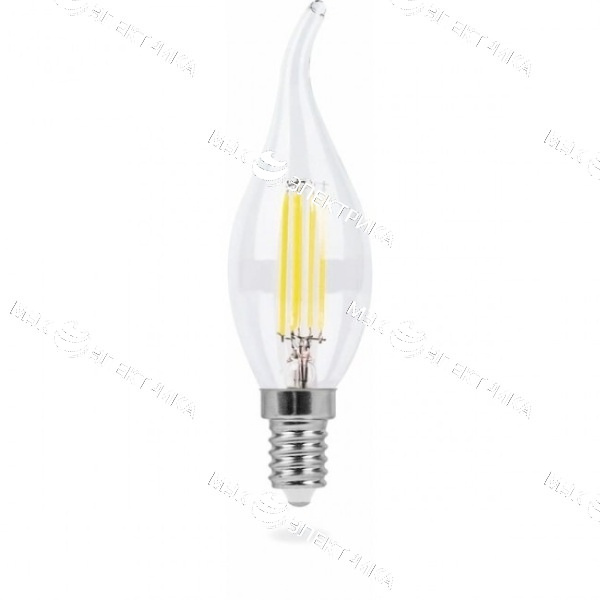 Лампа светодиодная E14- 5W-4000K LB-59 (свеча на ветру прозрачная) Feron