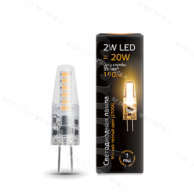 Лампа светодиодная Black 2Вт капсульная 3000К тепл. бел. G4 190лм силикон GAUSS 107707102
