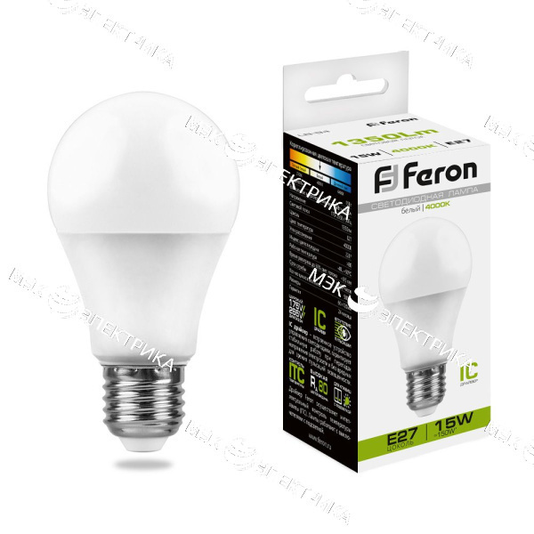 Лампа светодиодная E27-15W-4000K LB-94 Feron (шар)