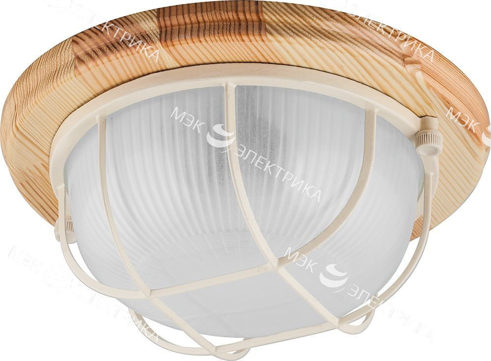 Светильник накладной IP54, 220V 60Вт Е27, дерево, клен, круг, с решеткой, НБО 03-60-012