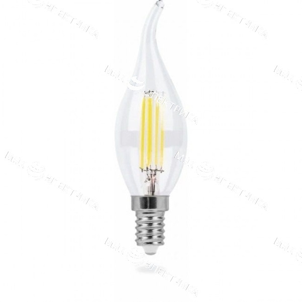 Лампа светодиодная E14- 5W-4000K LB-69 (свеча на ветру прозрачная) Feron