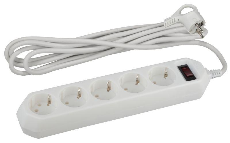 Сетевой фильтр (белый) с заземлением 3x0,75мм2, с выключателем , 5 гнезд, 1.5м USF-5es-1.5m-W ЭРА