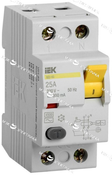 Выключатель дифференциального тока (УЗО) 2п 25А 300мА тип AC ВД1-63 IEK MDV10-2-025-300