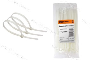 Хомут кабельный 3.6х250 нейл. бел. (уп.100шт) IEK UHH31-D036-250-100