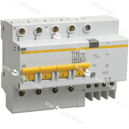 Выключатель автоматический дифференциального тока 4п C 63А 100мА тип AC 4.5кА АД-14 IEK MAD10-4-063-